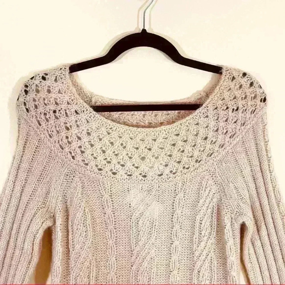 NWT Ann Taylor LOFT Tan Mohair Blend Crochet Open Knit Soft Sweater Tunic Size S - Picture 2 of 11